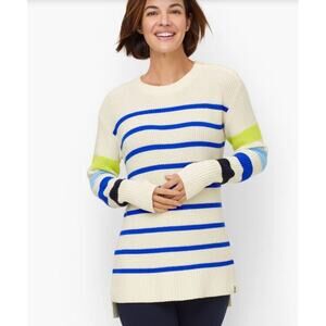 EUC T by Talbots Women's Cotton Blend Oversized Striped Hi-Low Sweater M